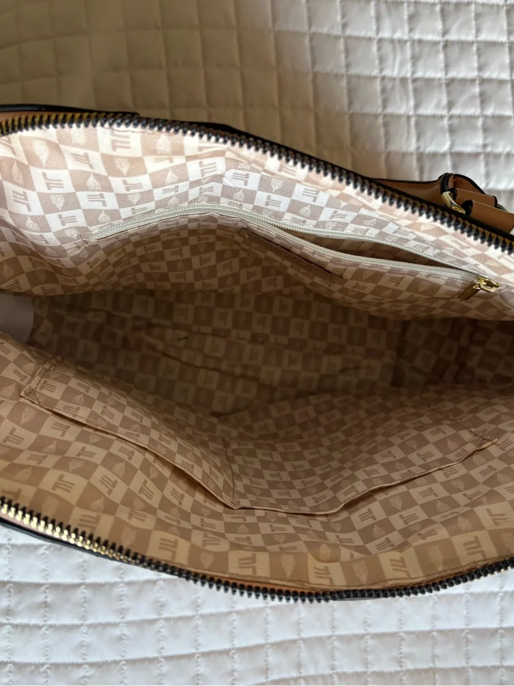 London Fog Croc-Embossed Handbag in Beige/Tan 11” Vegan Leather